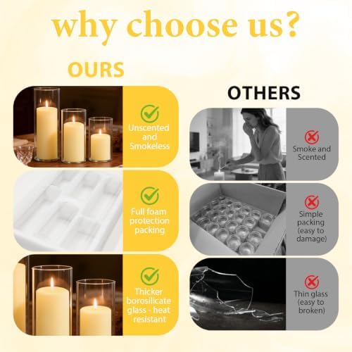 24-Pack Ivory Pillar Candles (2''X3,4,6) & 24-Pack Glass Cylinder Vases(2.6''X5,6,8),Hurricane Candles,Wedding Centerpiece Decor Set-Mixed Heights for Table, Proposal, Event. - Image 4