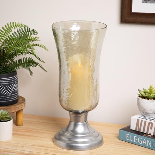 Textured Glass Hurricane Pillar Candle Holder - 15.5" - Gold - Image 2