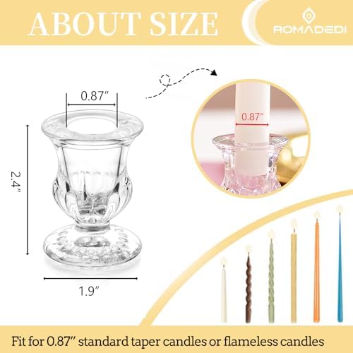 Romadedi Glass Taper Candle Holders, Clear, Pack of 20 - Image 5