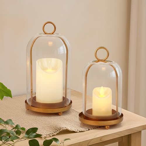 Glass Hurricane Candle Holder Decorative Golden Candle Lantern by VIVIRENOIR