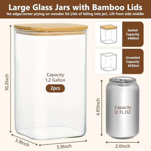 KEYWING 1.2 Gallon Glass Flour Storage Containers with Bamboo Lids, 2 Pack - Image 2