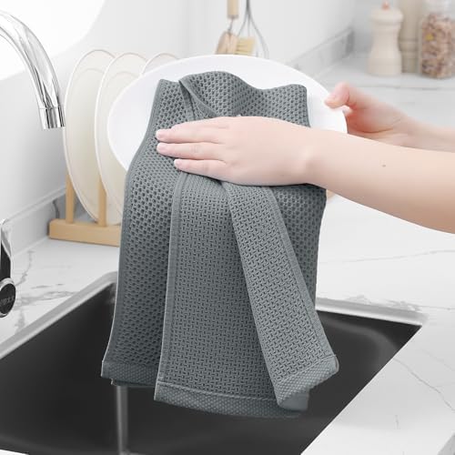 Homaxy 100% Cotton Waffle Weave Kitchen Dish Towels 12-Pack, Grey - Image 4