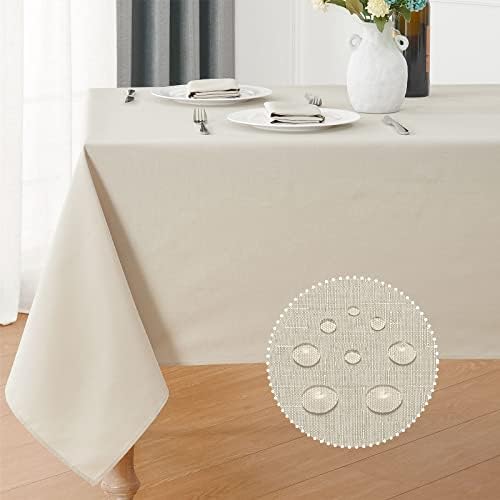 Veblandy Rectangle 4 Feet Tablecloth 52x70 inch Linen Textured Table Cloth Stain and Wrinkle Resistant Washable Polyester, Decorative Table Cover Waterproof for Dining, Buffet and Camping, Beige by Veblandy