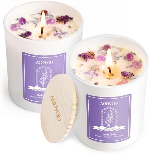 AOOVOO Lavender Scented Candle Set 2 Pack - Aromatherapy Candle with Crystals Inside, 14oz Soy Candles for Home Scented, Birthday Gifts Mothers Day Candle for Women Mom by AOOVOO