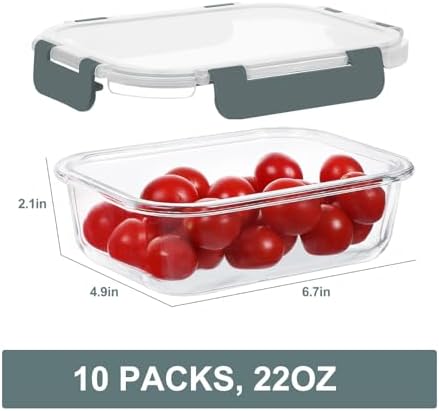 KOMUEE 10 Packs 22 oz Glass Meal Prep Containers, Gray - Image 6