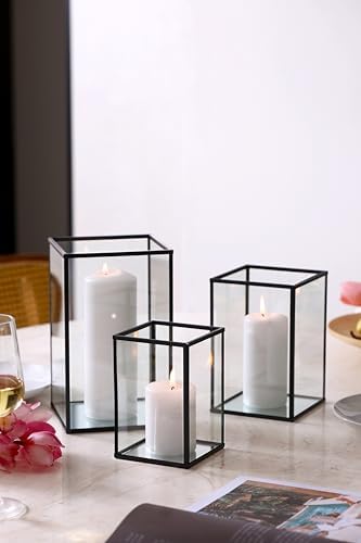 PHOSPHOR Hurricane Glass Candle Holder Set of 3 Pieces Black Hurricane Candleholders for Wedding Party Holiday Birthday Home Decor Lanter - Image 4