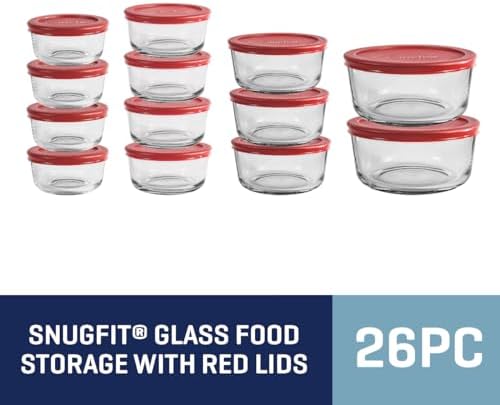 Anchor Hocking 26 Piece Glass Storage Containers with Lids (13 Glass Food Storage Containers & 13 Red SnugFit Lids) - Image 7