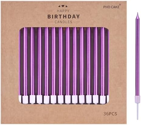 PHD CAKE 36-Count Purple Long Thin Metallic Birthday Candles, Cake Candles, Birthday Parties, Wedding Decorations, Party Candles, Cake Decorations by PHDCAKE