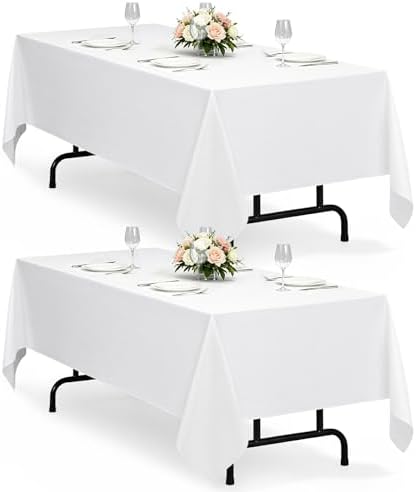 Decorelia White Reusable Waterproof Table Cloths for 8 Ft Rectangle Table-2 Pack, Washable Polyester Rustic Rectangular Table Cloth Cover for Wedding,Outdoor,Events, Party,Banquet, Dining, 60x120 Inch by Decorelia
