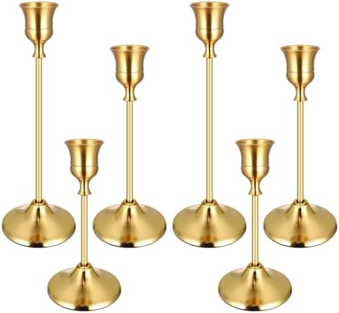 6PCS Brass Gold Taper Candle Holders Set, Vintage Candlestick Holders by Ovveroche
