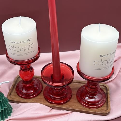 Red Glass Candle Holders 3 Pack Clear Candlestick Stand Table Centerpieces - Image 6