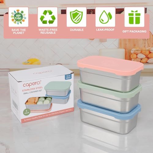 Caperci 3-Pack Large Stainless Steel Snack Containers with Silicone Lids - 15oz Reusable Small Food Storage Deli Containers for Snacks & Meal Prep, Leak-Proof, Easy Open & BPA-Free (440ML) - Image 7
