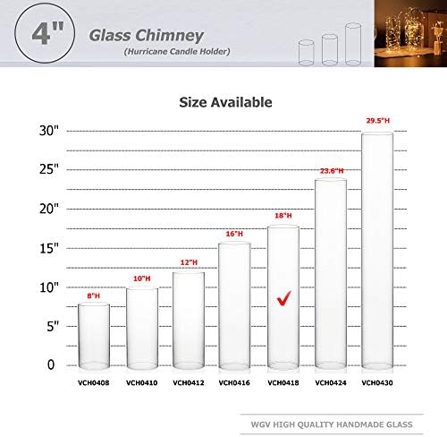 WGVI Hurricane Candle Holder Sleeve, Wide 4", Height 18", Clear Glass Cylinder Candleholder, Chimney Tube, Open Ended Candle Shade, 6 Pieces Bulk - Image 3