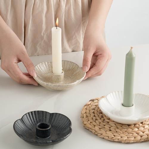 Ceramic Taper Candle Holder, Candlestick Holder with Tray Base - Image 3