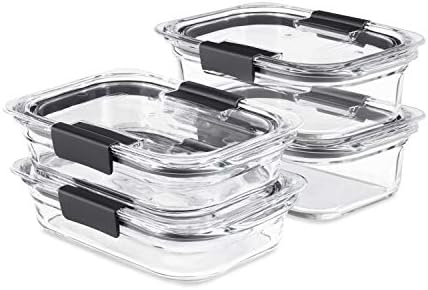 Rubbermaid Brilliance Glass Food Storage set of 4 containers 8 total pieces (4 containers + 4 lids) for Lunch Meal Prep and Leftovers Dishwasher and Oven Safe Clear/Grey by Rubbermaid