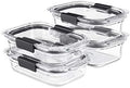 Rubbermaid Brilliance Glass Food Storage set of 4 containers 8 total pieces (4 containers + 4 lids) for Lunch Meal Prep and Leftovers Dishwasher and Oven Safe Clear/Grey by Rubbermaid