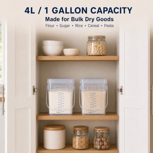 ASEVAT 2 Pack 1 gallon (4L/4.2 Qt) Square Food Storage Containers with Lids & Scoops, BPA-Free Pantry Organizer Bins for Flour, Rice, Sugar, Cereal & Pasta, Clear Graduated Stackable Dry-Goods Storage - Image 7