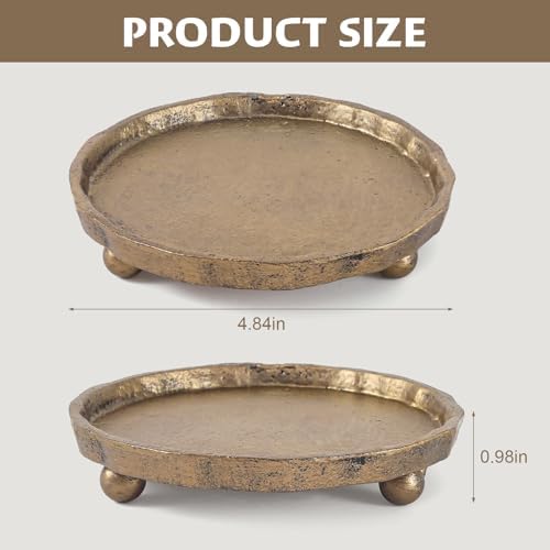 Vintage Cast Iron Pillar Candle Holder Plate, Rustic Brass Candle Tray - Image 2