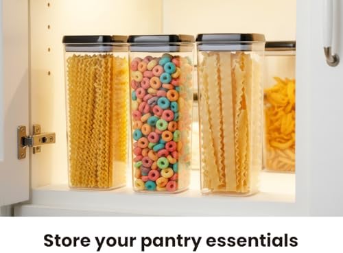 Felli Flip Tite TALL Storage Container with Lid 4" Air Tight Easy Open Ring Top, Clear Acrylic Skinny Canister Jar for Spaghetti Lasagna Fettuccine Noodle, Kitchen Cupboard Pantry Organizer (2.0 qt) - Image 2