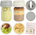 SOLIGT Overnight Oats Containers with Lids, Folding Spoons and Divided Compartment for Fruit & Nuts, Small Glass 16oz Mason Jars for Oatmeal Yogurt Parfait (2 Set-Smoke Gray/Oat White) by SOLIGT