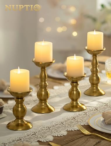NUPTIO Pillar Candle Holder Brass: Gold Tall Candles Stand for 3" Pillars - Image 4