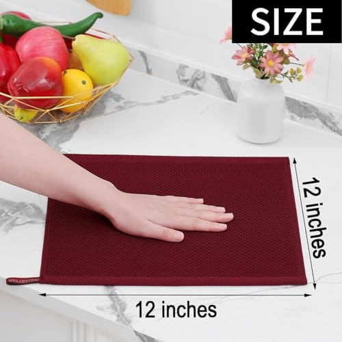 Homaxy 100% Cotton Waffle Weave Kitchen Dish Cloths 18-Pack, Burgundy - Image 5