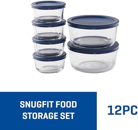 Anchor Hocking 12 Piece Glass Storage Containers with Lids (6 Glass Food Storage Containers & 6 Navy Blue SnugFit Lids) - Image 2