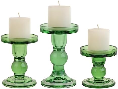 3-Piece Set of Green Glass Candlestick, Crystal Candlestick Holder Holder and Conical Candle, Christmas Candle Holder Decoration, Family Living Room Wedding Candle Holder (green1set) - Image 4
