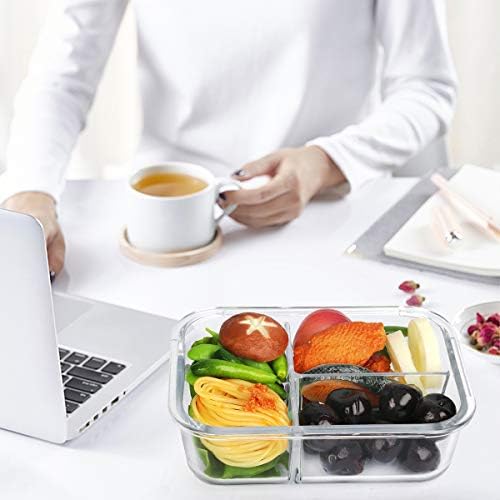 M MCIRCO 5 Pack,36 oz, 3 Compartments Glass Meal Prep Containers with Lids - Image 5