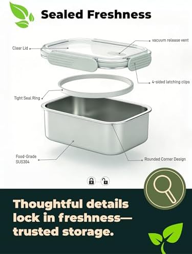 Stainless Steel Food Storage Containers, Silver, 44oz - Image 3