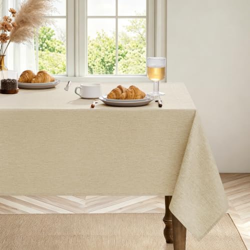 Decorelia Faux Linen Farmhouse Table Cloth 60"x104" for 6 ft Rectangle Table, Beige Waterproof Outdoor Washable Cloth Tablecloth for Rectangular Dining Room Kitchen Outdoor Party Restaurant Decor - Image 2