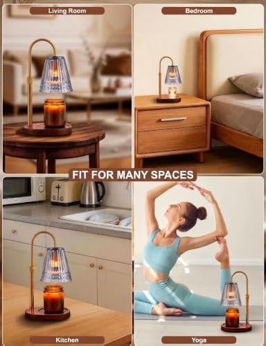 Candle Warmer Lamp with Timer & Dimmer, Adjustable Light Smoky Grey Glass Candle Warmer for Jar Candles, Home Gifts, Brass Electric Wax Melt Warmer with 4 Bulbs (2 Pack) - Image 6