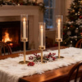Gold Hurricane Glass Candle Holders Set of 3 Brass Taper Candlestick Holder by Batoslee