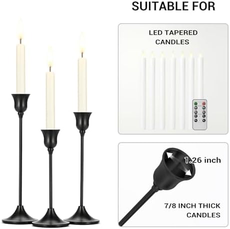 Tifanso 3PCS Vintage Black Taper Candlestick Holders for Table Decor - Image 5