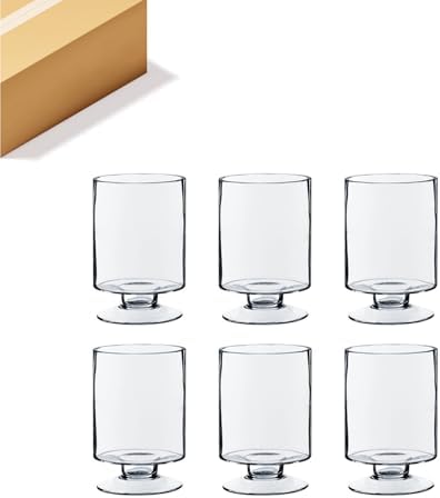 WGVI Clear Glass Pedestal Hurricane Candle Holder, 4.4" W, 5.9" H, Decorative Vase for Pillar Candles, Short Stemmed Candleholder Cylinder, Tabletop Centerpieces, Home Décor, Elegant Design, 6 Pieces by WGVInternational-OpusGlassware