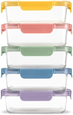 Ello Color Lock 3.4 Cup Glass Meal Prep Containers & Lids, 5 Pack, Desert by Ello