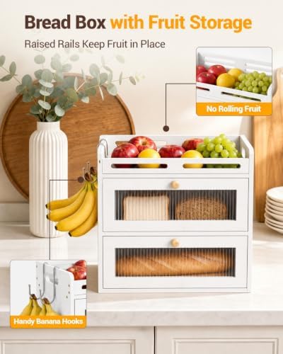 Bread Box for Kitchen Countertop, 2-Tier Bamboo Storage with Raised Shelf - Image 4