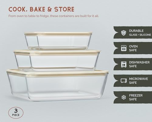 Vase & Vessel Glass Storage Containers, Rectangular, Set of 3, Clear/Beige - Image 7