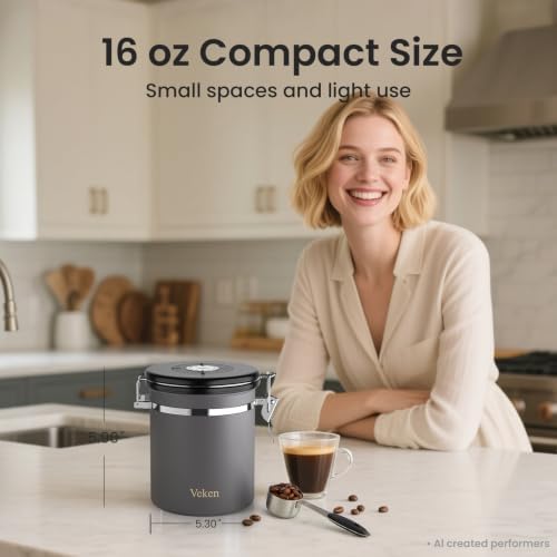Veken Coffee Canister, Airtight Stainless Steel Food Storage Container,16OZ - Image 2