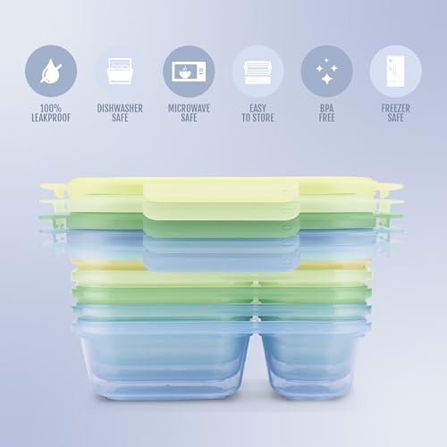Ello Snap & Nest 10-Piece 3 Cup Plastic Divided Meal Prep Set, Reusable Food Containers for Healthy Eating, Freezer, Dishwasher Safe, Seafoam - Image 3