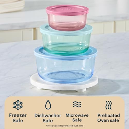 Pyrex Colors (3-Pack, Medium) Tinted Glass Round Food Storage Container Set - Image 5