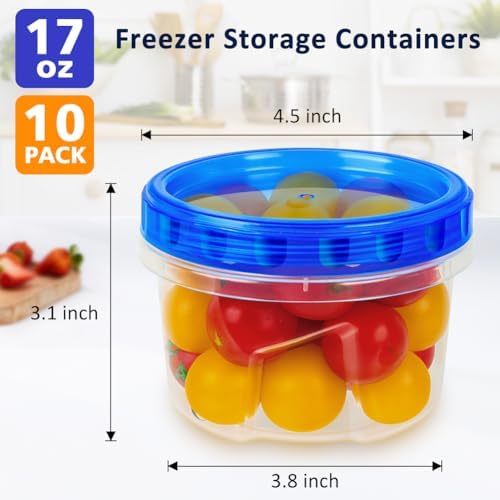 10 Pack 17oz Small Freezer Food Storage Containers with Twist Top Lids - Image 2