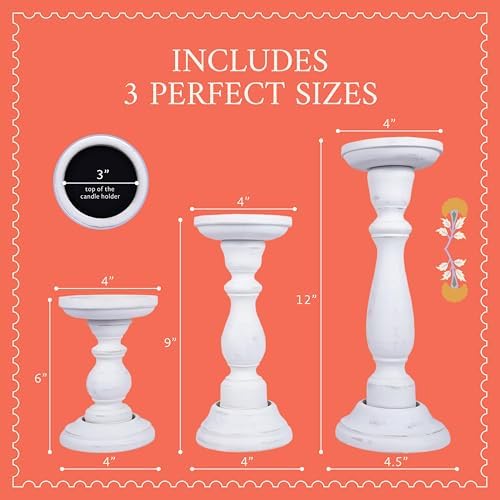 Mela Artisans Tuli Mango Wood Candle Holders - Shabby White, Set of 3 - Image 2
