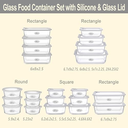 Glass Food Containers with Glass Lid, Microwave Safe Food Storage Container Set, 6 Pack, Large Size Airtight Storage Set with Leak Proof Lids, Meal Prep Containers - Image 2