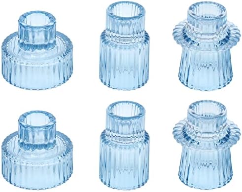 Vixdonos Glass Candlestick Holders Tealight Candle Holders for Table Centerpieces, Wedding Decor and Dinner Party (6 Pcs, Light Blue) by Vixdonos