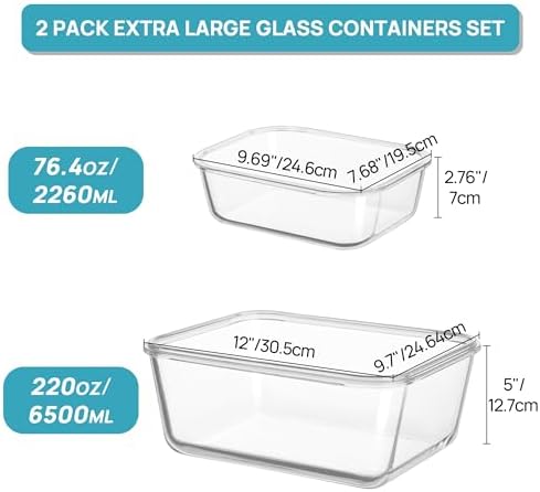 Vtopmart 220oz + 76.4oz Extra Large Glass Storage Containers Set - Image 2