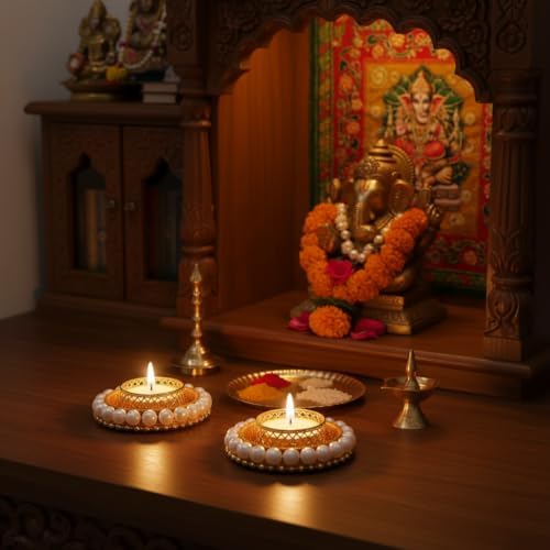 Set of 2 Diwali Diya Tealight Holders Deepawali Puja Gifts & Festival Décor - Image 4