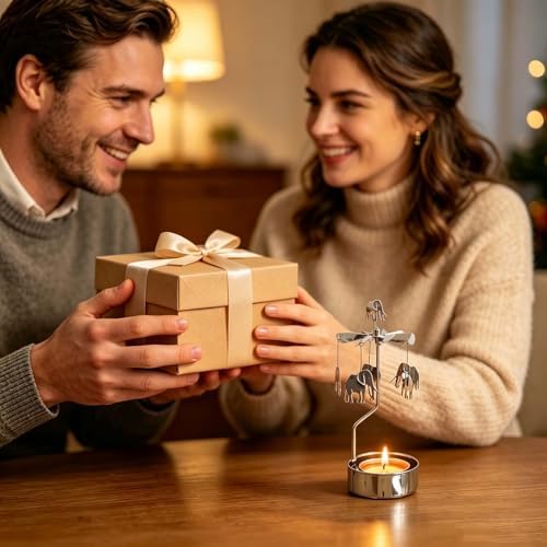 kingnero Rotary Candle Holder Spinning Candleholder Tea Light Candle Powered Carousel Small Gift (Elephant) - Image 6