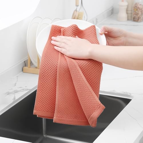 Homaxy 100% Cotton Waffle Weave Kitchen Dish Towels 4-Pack, Coral - Image 4