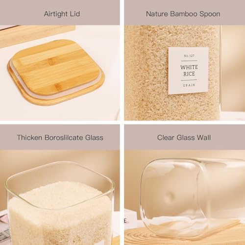 2 Pack large Square Glass Flour and Sugar Containers with 132 Kitchen Pantry Labels - 149 floz & 71 floz - Glass Jars with Airtight Bamboo Lid - Glass Rice Canisters for Coffee, Pasta, Cookie, Cereal - Image 4